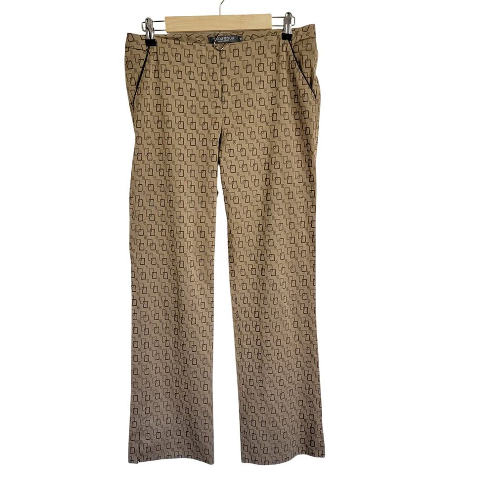 Bisou Bisou Dress Pant Straight Wide Leg Trendy Brown  Geometric Pattern  Size 8